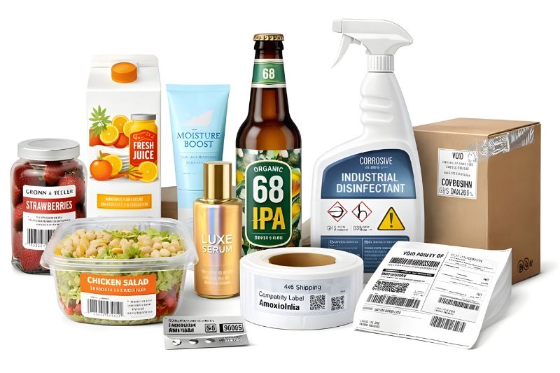 Colección de etiquetas personalizadas con diferentes diseños, formas y acabados premium