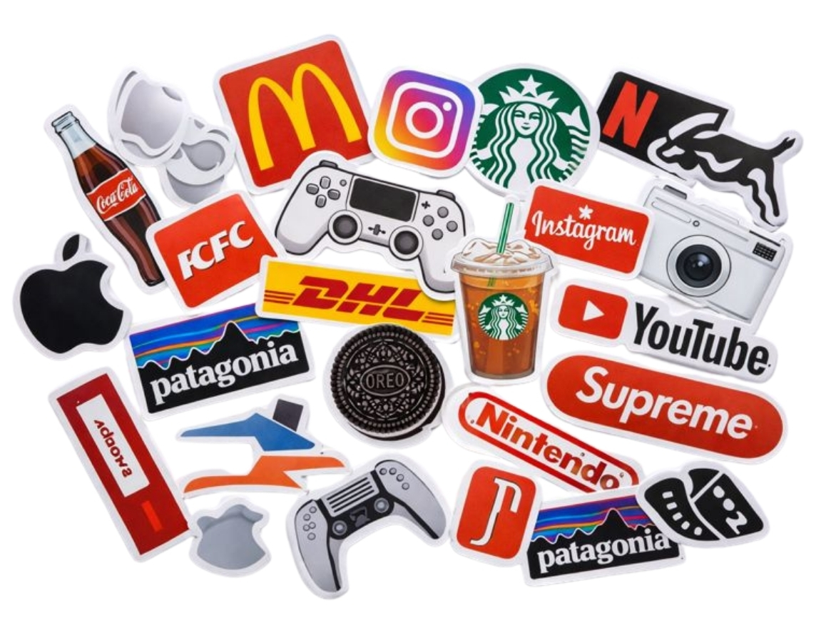 Colección de stickers personalizados con formas únicas, acabados premium y diseños creativos